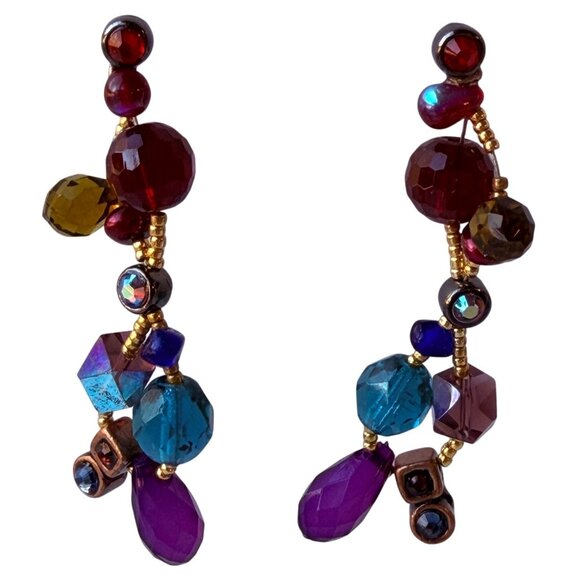Vintage Chico’s Y2K Beaded Statement Earrings with Purple Red Blue Green Accents - Picture 7 of 8